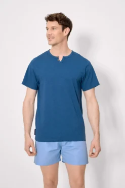 Camiseta manga corta básica cuello panadero azul