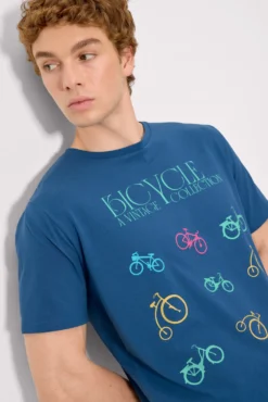 Camiseta manga corta estampado bicicletas azul
