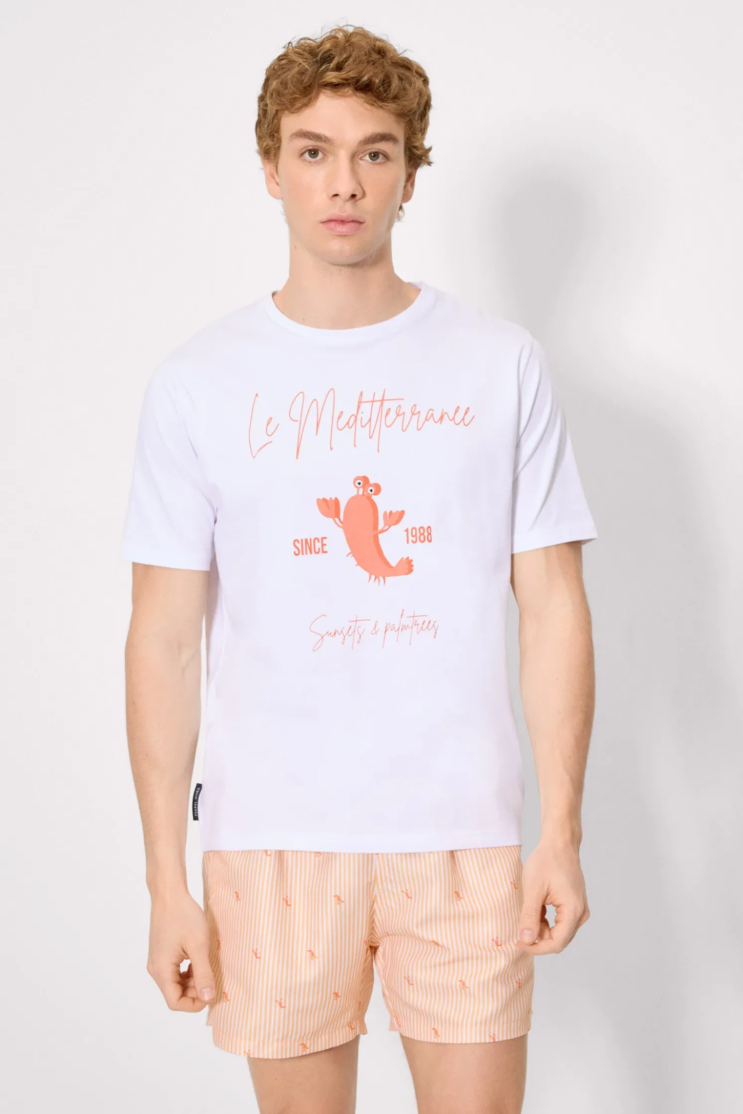 Camiseta manga corta estampado langosta blanco