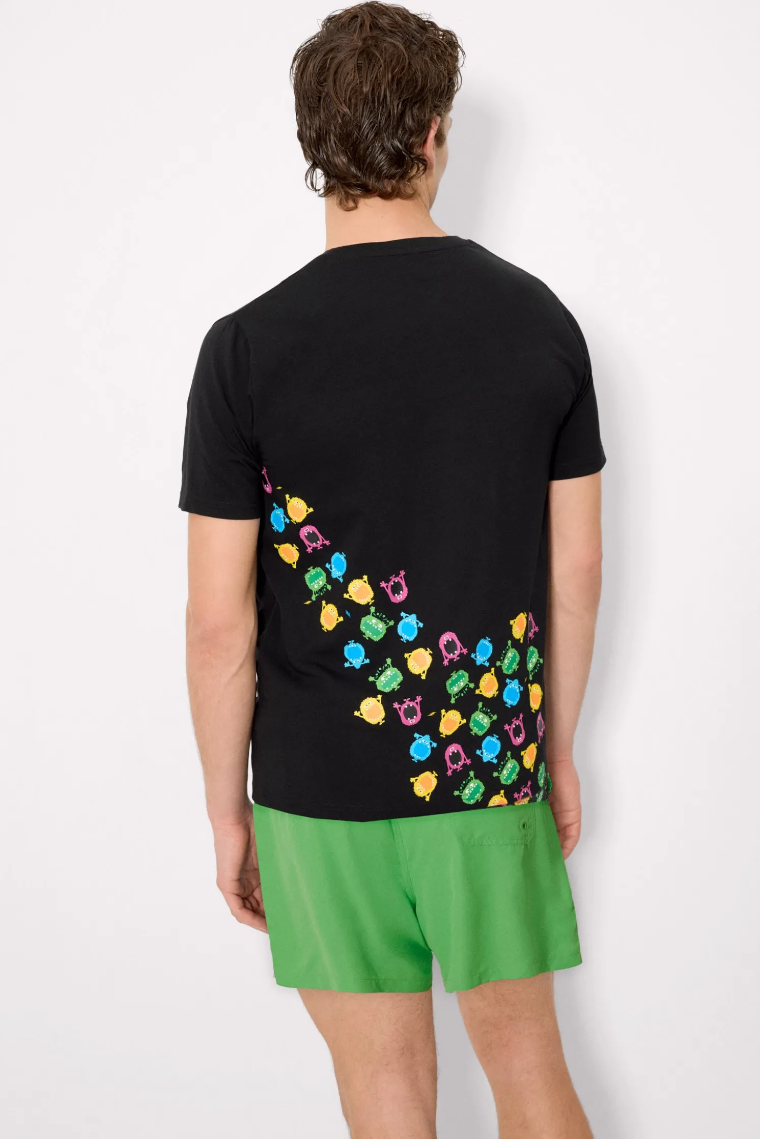 Camiseta manga corta estampado monstruos negro