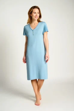 Camisón midi manga corta azul | MUYDEMI