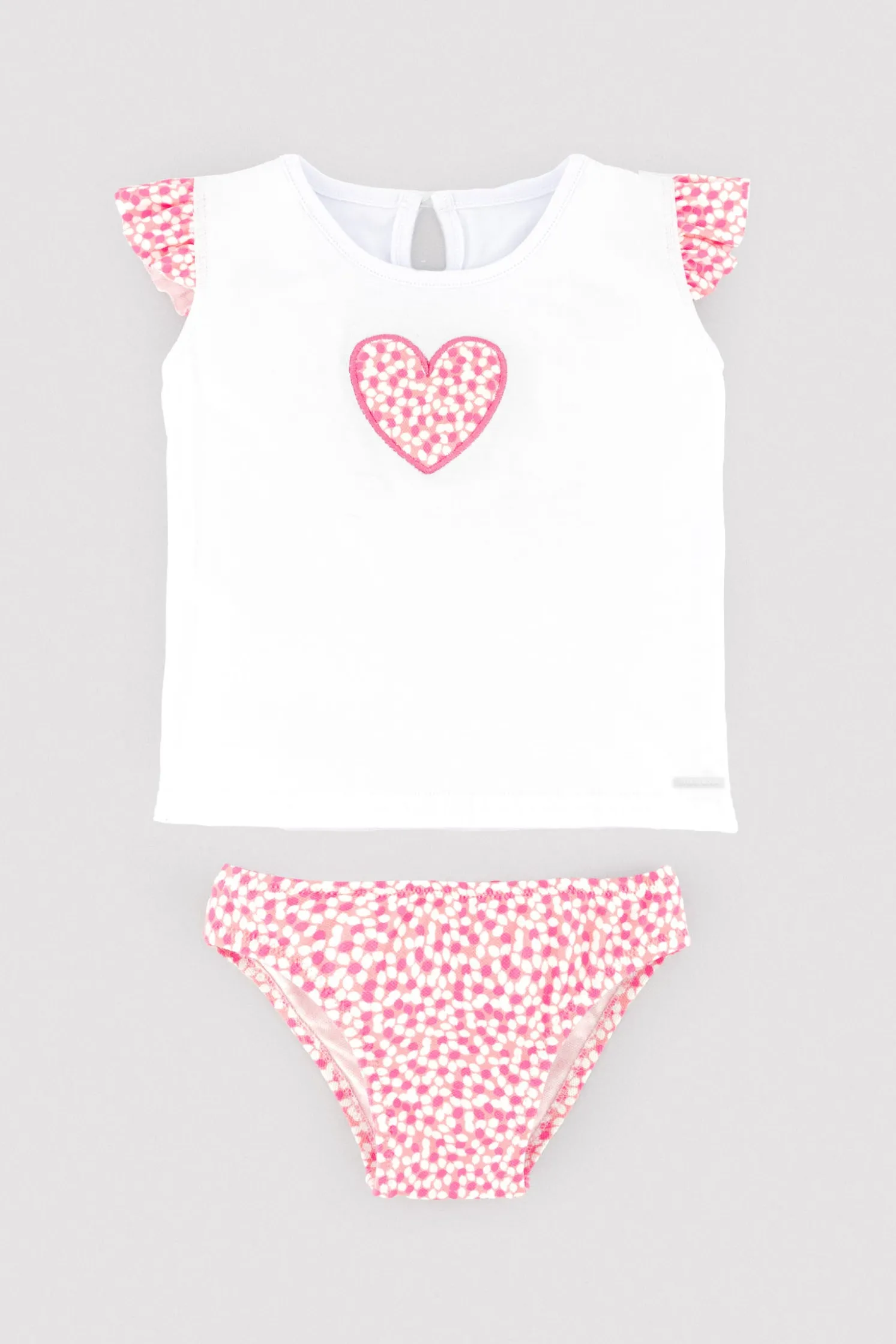Conjunto bebé camiseta dibujo corazón y braguita estampada