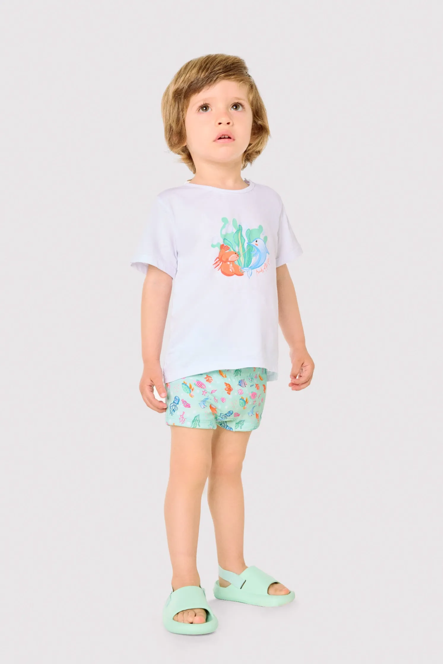 Conjunto bebé camiseta y bañador bóxer estampado fauna marina
