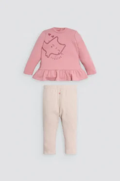 Conjunto bebé sudadera con volante y pantalón dibujo gatito