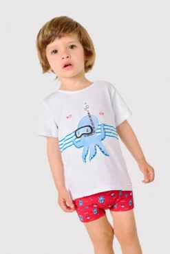 Conjunto camiseta y bañador bóxer bebé estampado pulpos