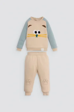 Conjunto chándal bebé estampado cara gato