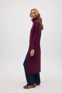 Jersey maxi con abertura cálido burdeos