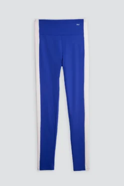 Leggings deportivos largos efecto push-up azul con franja en contraste