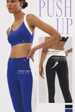 Leggings deportivos largos efecto push-up negros con franja en contraste