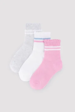 Pack 3 calcetines cortos infantiles detalle puño rizado y rayas contrastadas