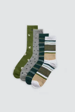 Pack 4 calcetines estampados gris y verde