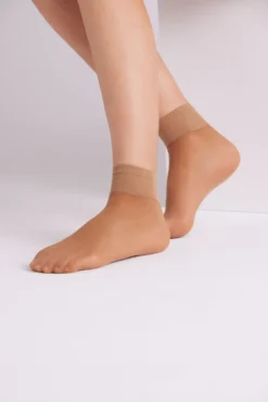 Pack 2 calcetines tobilleros puño antipresión 20 denier beige