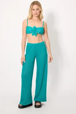 Pantalón largo calado turquesa