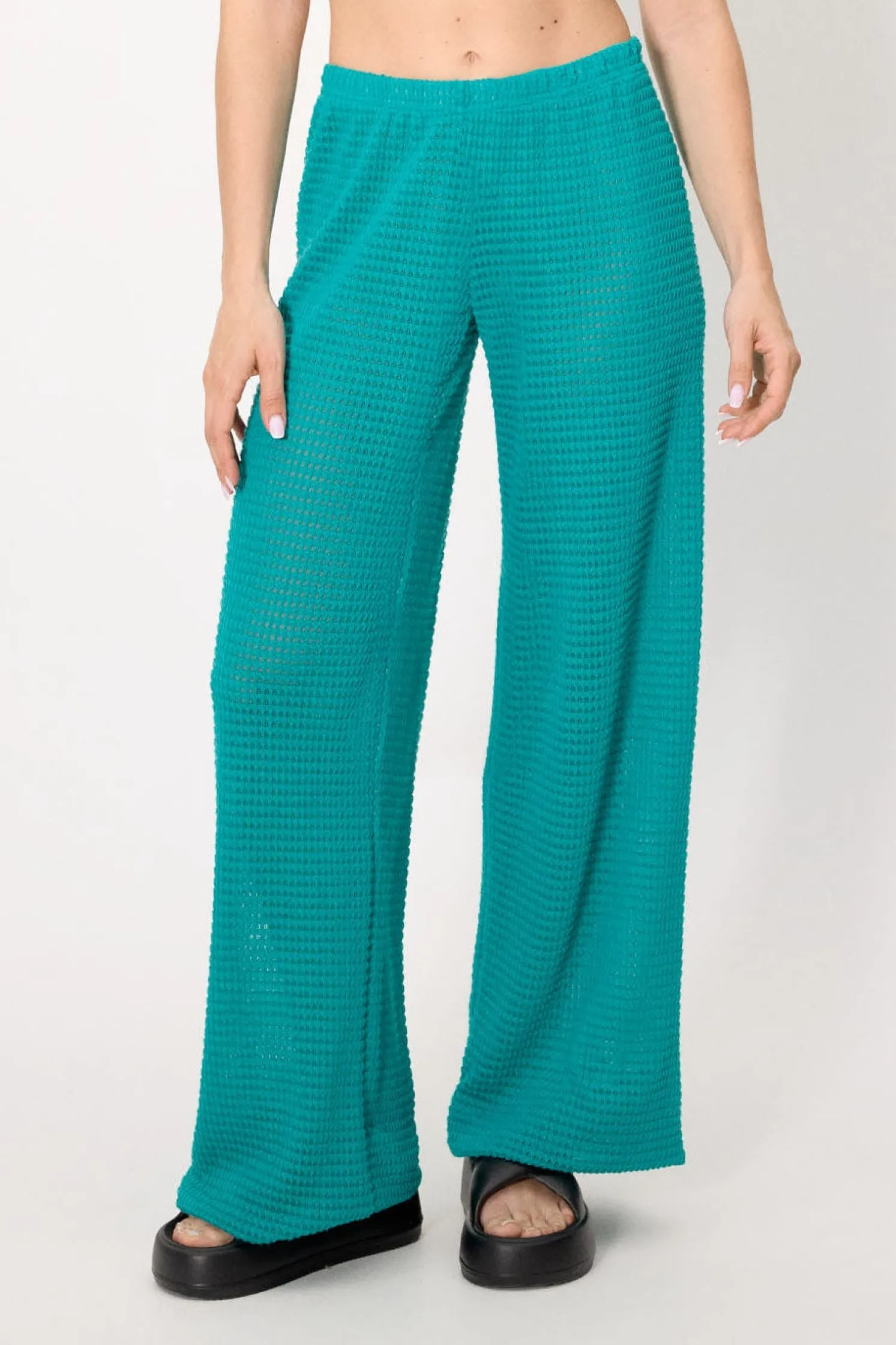 Pantalón largo calado turquesa