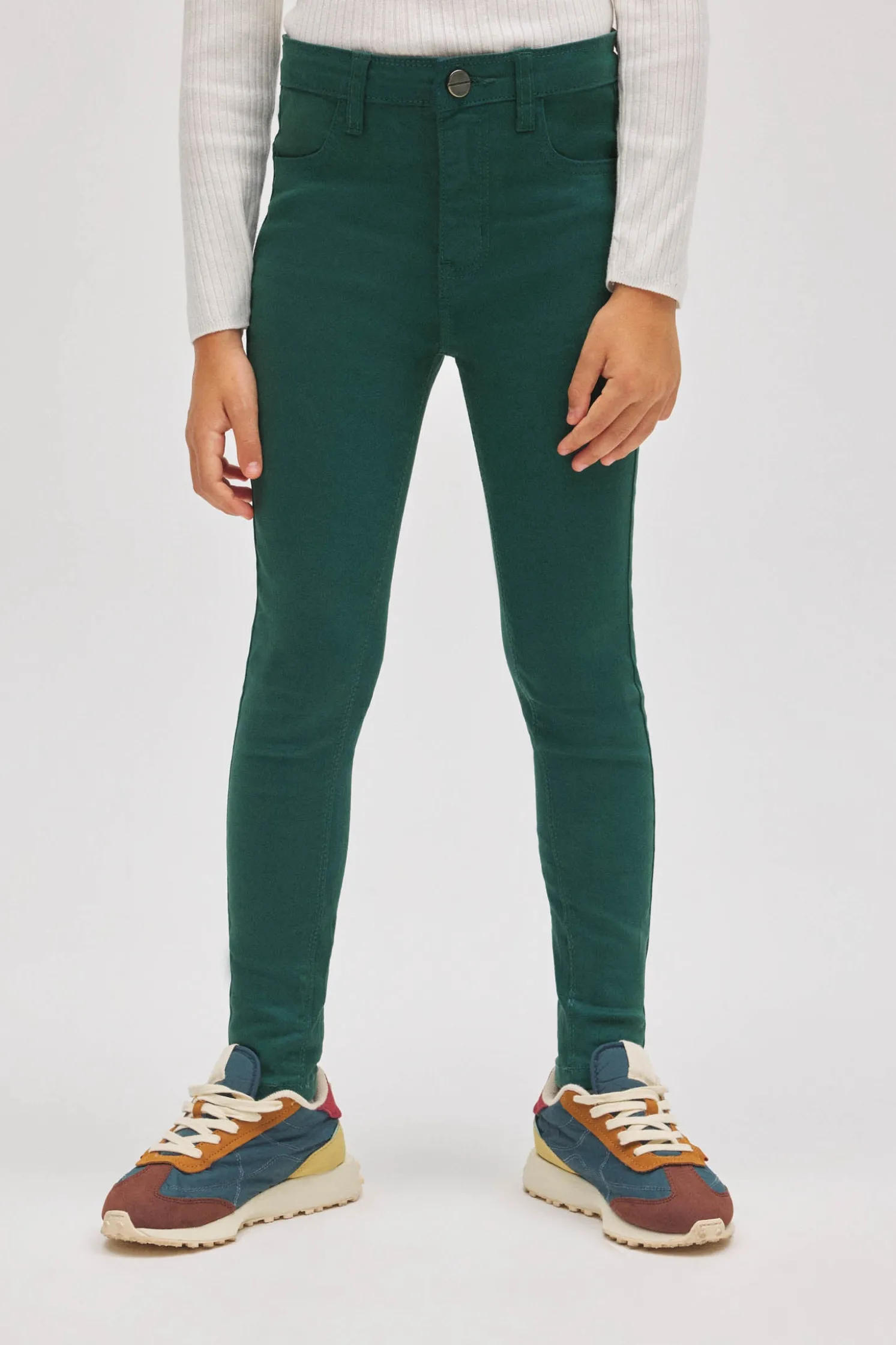 Pantalón niña vaquero pitillo verde botella