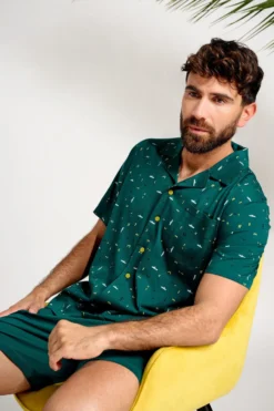 Pijama hombre corto algodón camisero verde | MUYDEMI