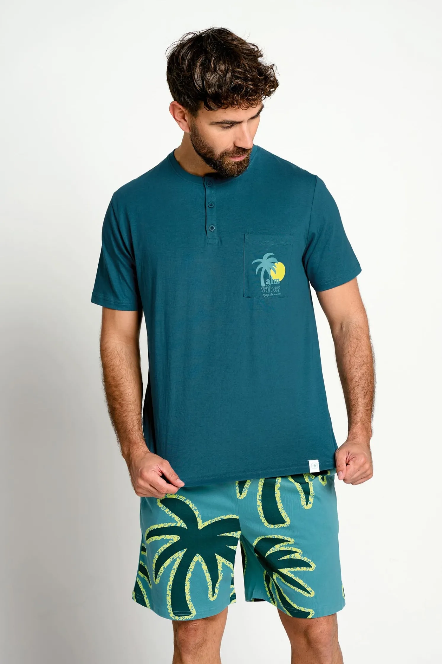 Pijama hombre corto algodón estampado palmeras | MUYDEMI