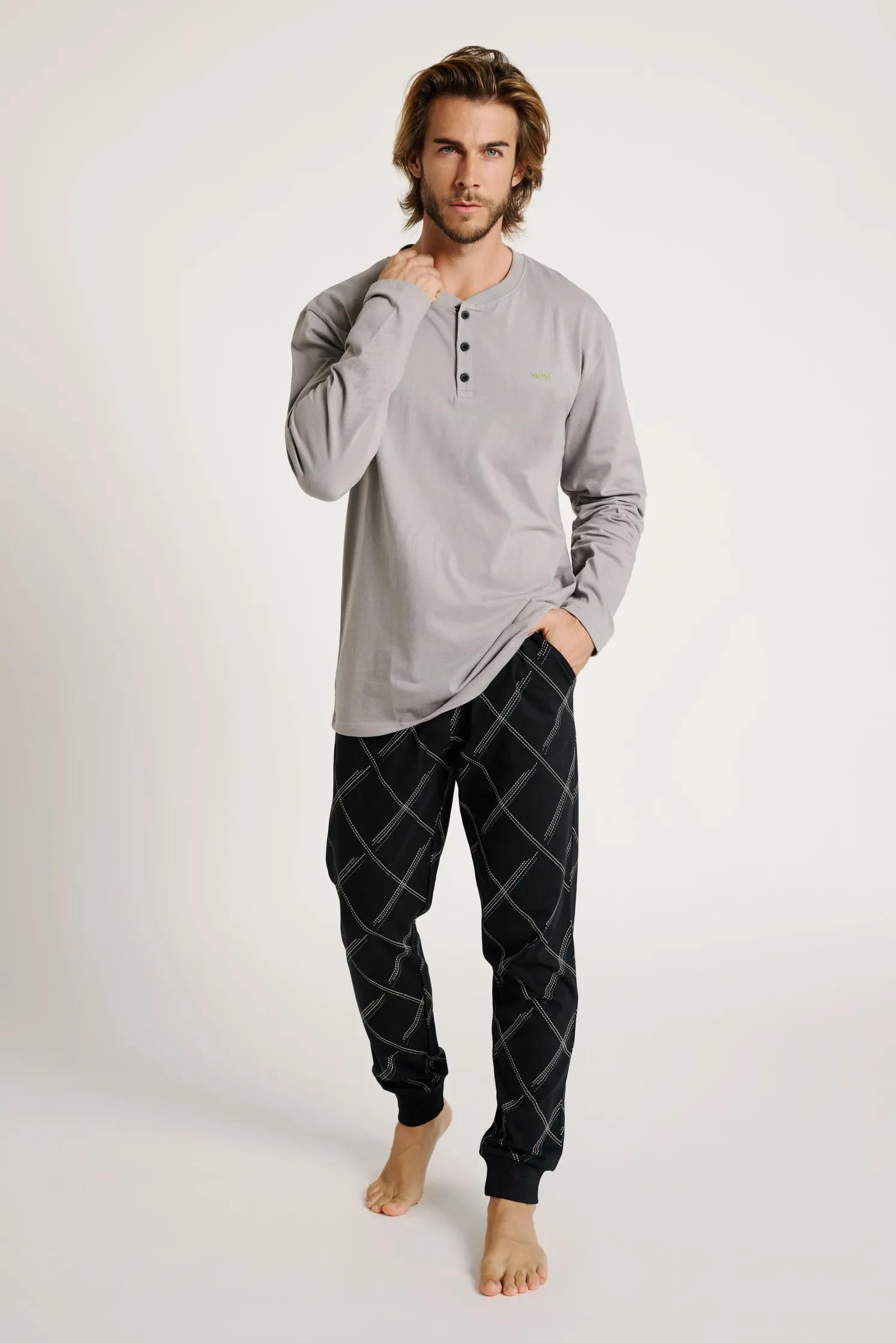 Pijama hombre cuello abotonado estampado rombos | MUYDEMI