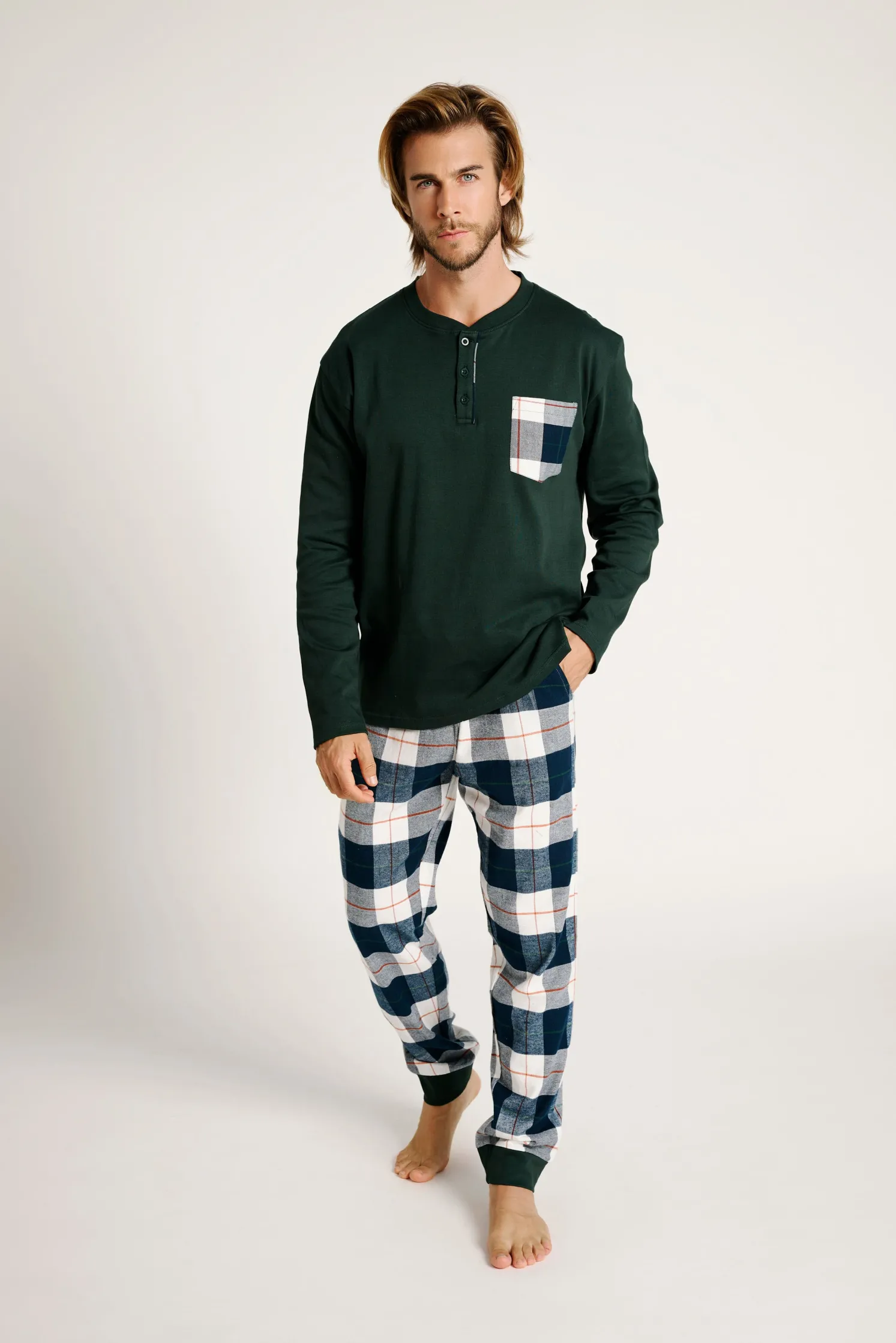 Pijama hombre largo estampado cuadros | MUYDEMI