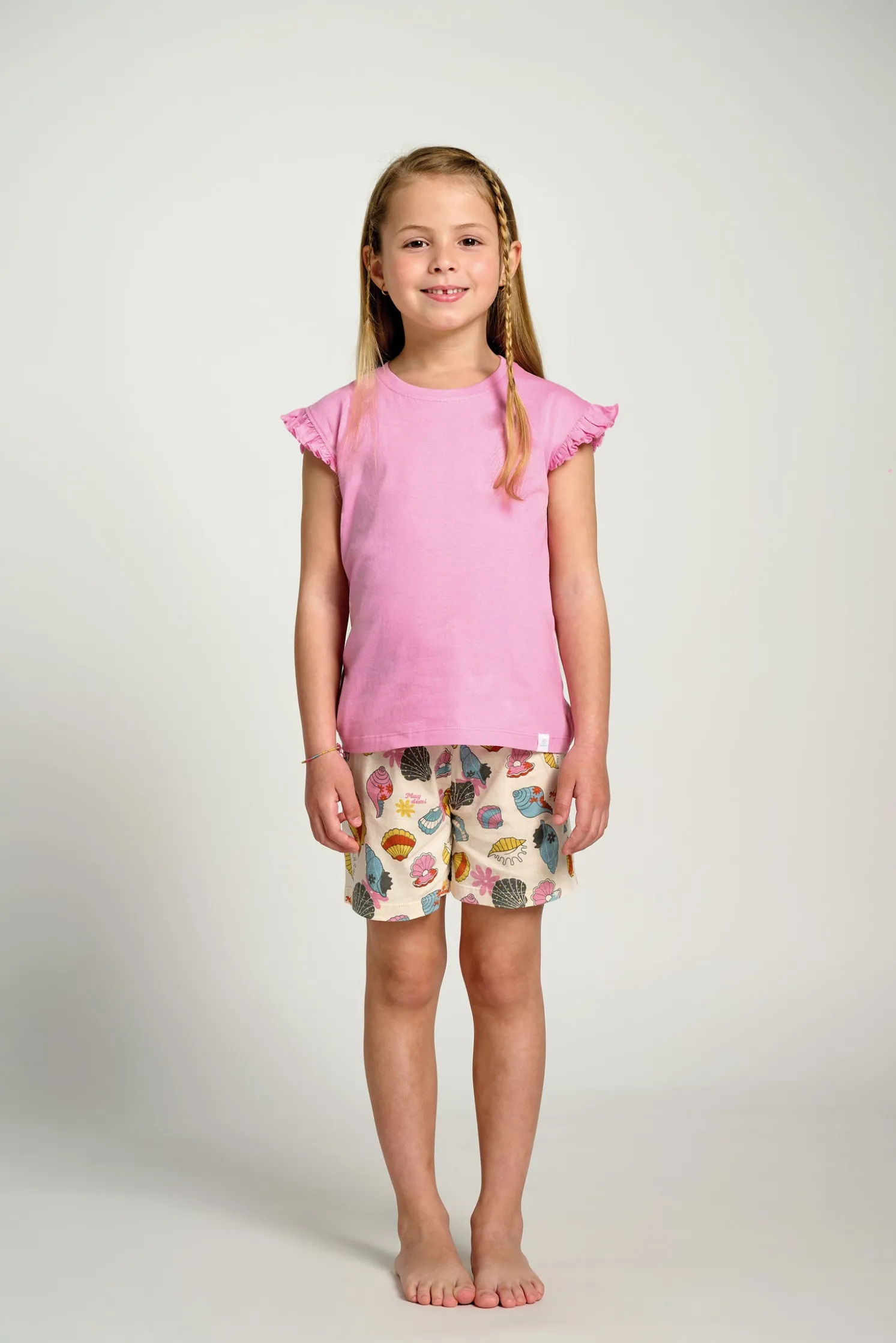 Pijama infantil corto algodón Seashell rosa | MUYDEMI