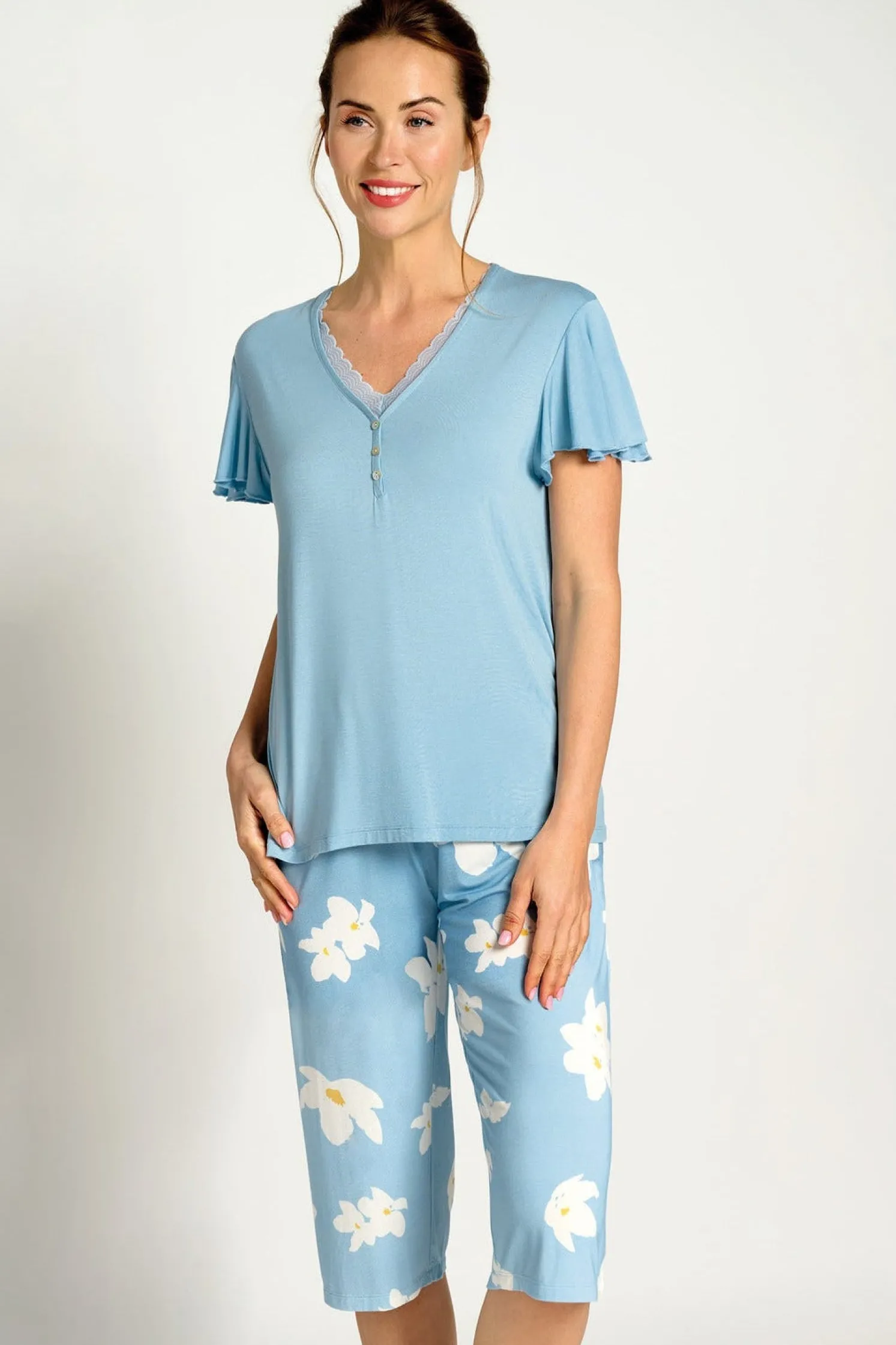 Pijama mujer capri flores azul | MUYDEMI