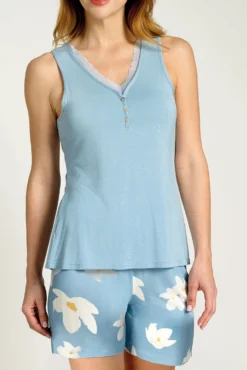 Pijama mujer corto tirantes flores azul | MUYDEMI