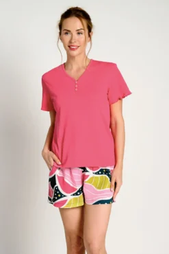 Pijama mujer manga corta rosa | MUYDEMI
