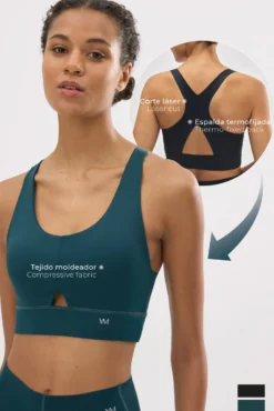 Sujetador deportivo compressive detalle abertura sujeción media negro