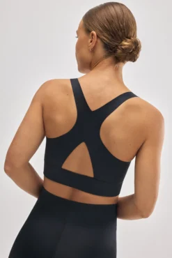 Sujetador deportivo compressive detalle abertura sujeción media negro