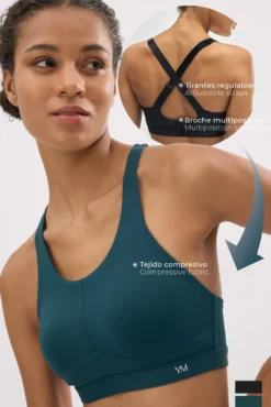 Sujetador deportivo Compressive alto impacto tirantes regulables verde botella