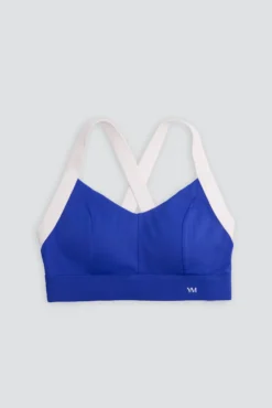 Sujetador deportivo contorno ajustable blanco y azul eléctrico