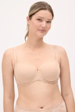 Sujetador reductor con aro con relleno detalles encaje nude copas C y D
