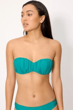 Top bikini bandeau fruncido turquesa copa B