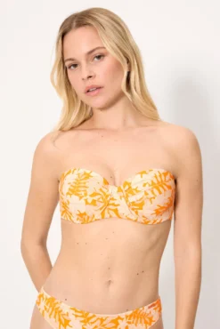 Top bikini bandeau hojas micropiqué naranja copa B