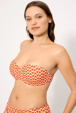 Top bikini bandeau micropiqué estampado coral copas C y D