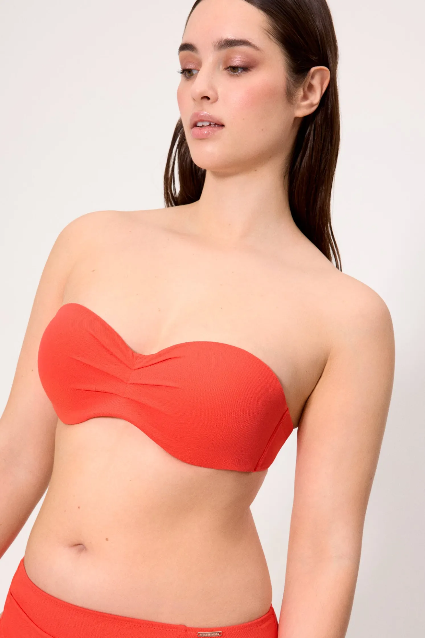 Top bikini bandeau micropiqué coral copa C