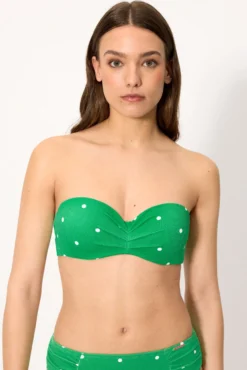 Top bikini bandeau piqué lunares verde copas B y C