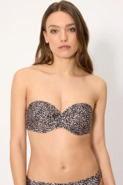 Top bikini bandeau push-up estampado con brillo copa B