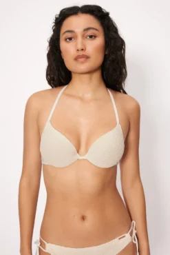 Top bikini doble push-up tejido calado marfil copa B