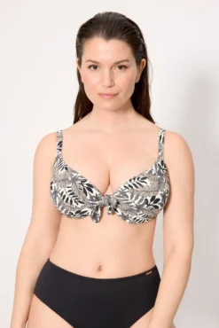 Top bikini hojas micropiqué negro copas C y D