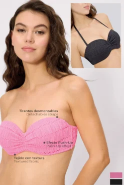 Top bikini push-up textura negro copa C