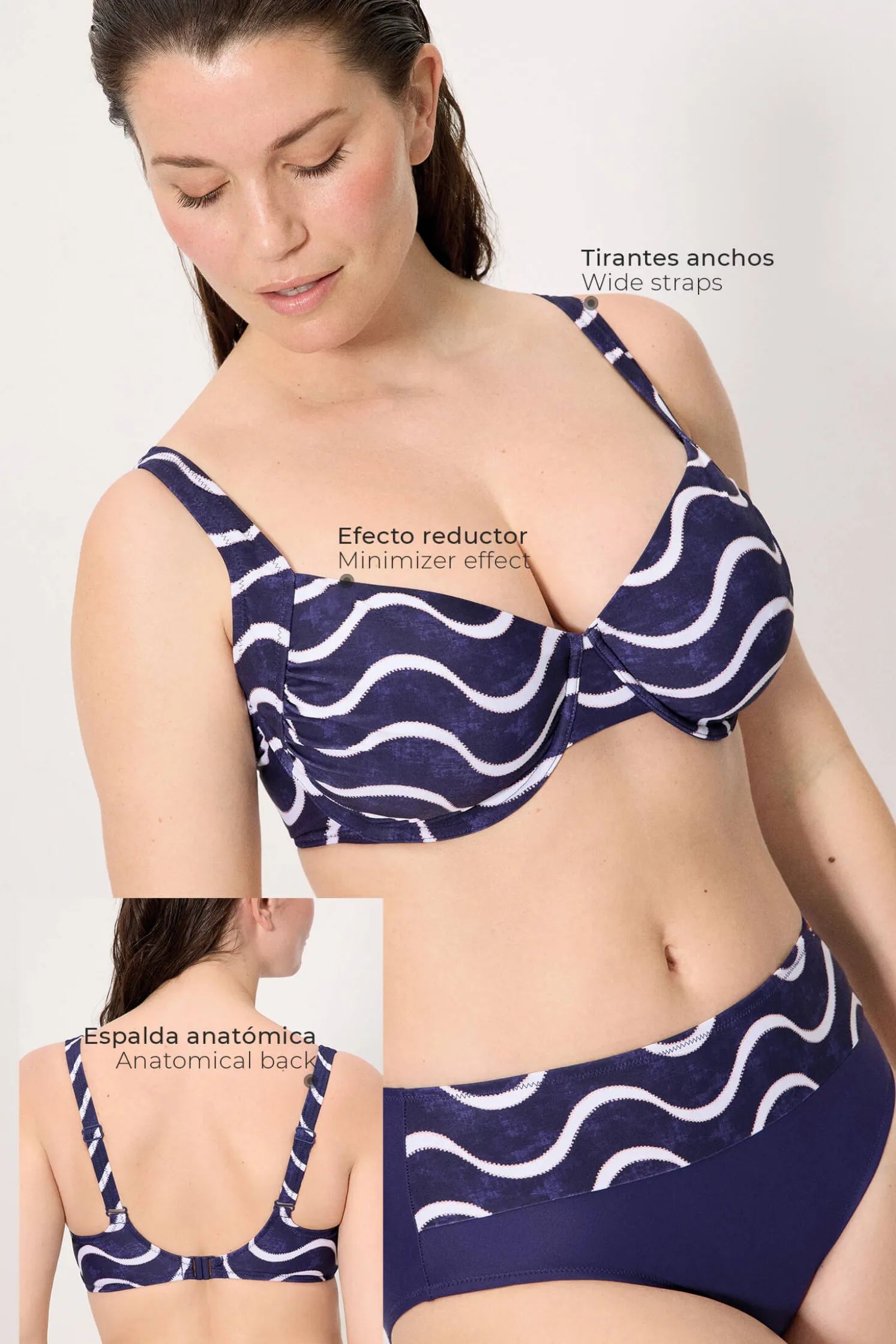 Top bikini reductor estampado ondas marino copa F