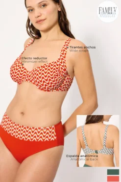 Top bikini reductor micropiqué estampado coral copas E y F
