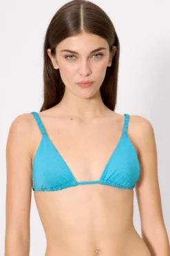 Top bikini triángulo con brillo azul copa B