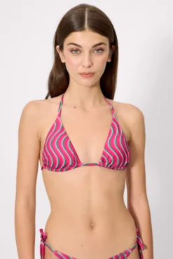 Top bikini triángulo estampado ondas copa B