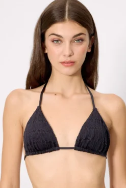 Top bikini triángulo textura negro copa B