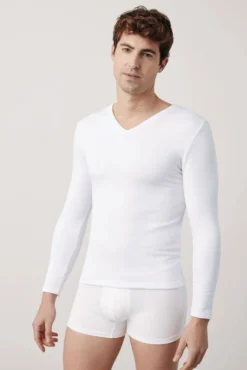 TÉRMICO Camiseta interior cuello pico manga larga blanco