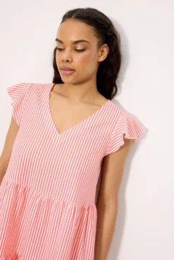Vestido corto paneles bambula rayas rosa
