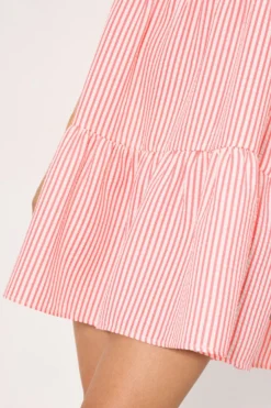 Vestido corto paneles bambula rayas rosa