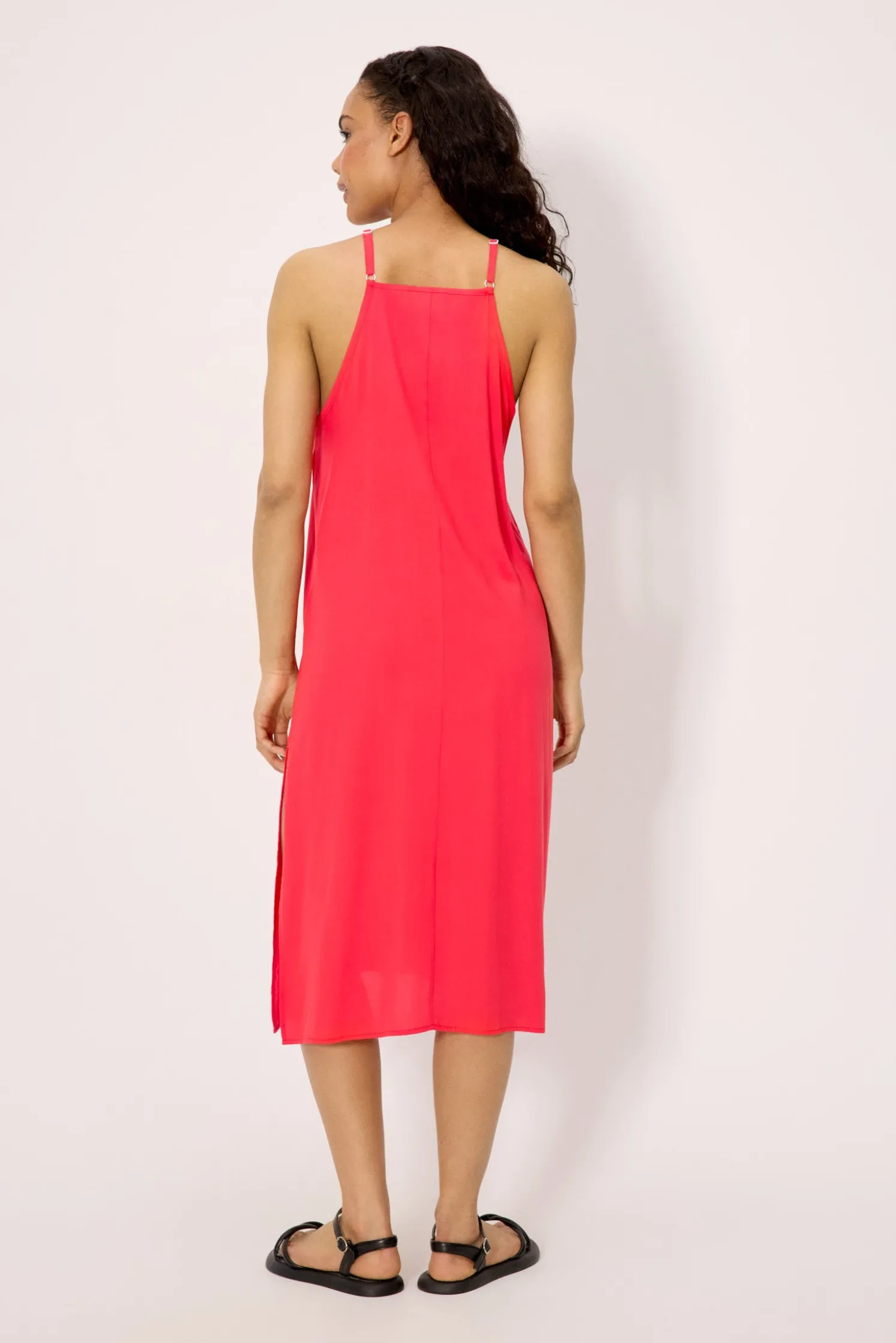 Vestido largo tirantes regulables coral